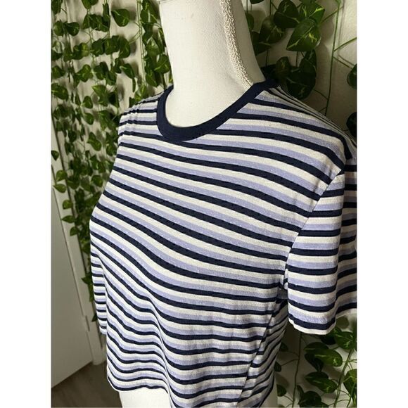 Brandy Melville Purple White Stripe Crew Neck Crop Top Tee Size Small - Picture 3 of 5